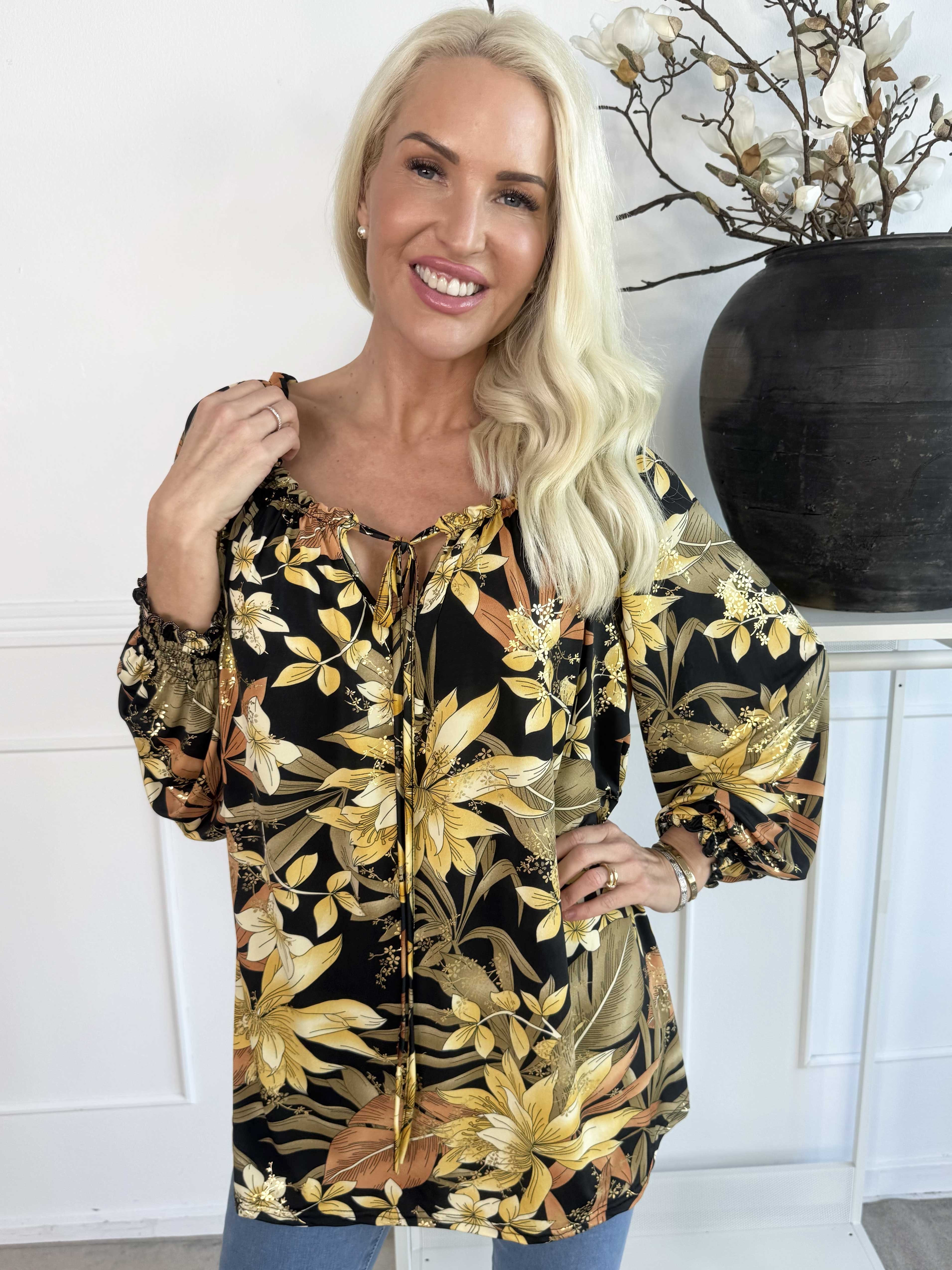 Aziras - Tunika i elastisk stof med elastik i udskæringen